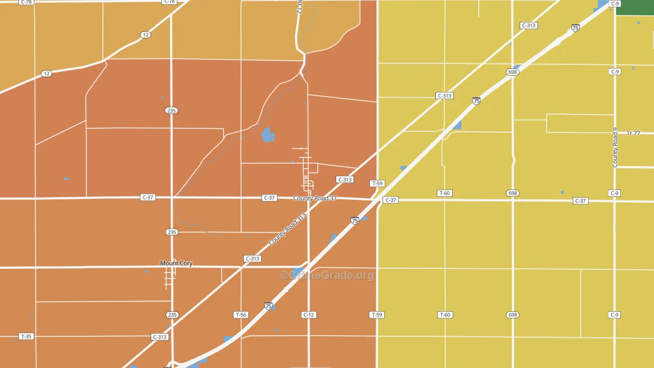 Rawson, OH Map of Robbery Rates
