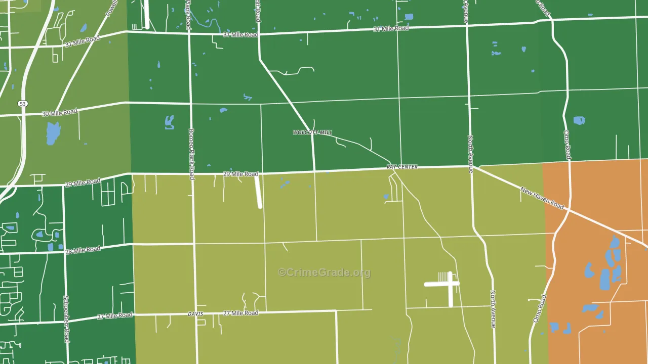 Ray, MI Map of Robbery Rates