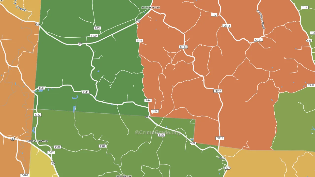 Ray, OH Map of Robbery Rates