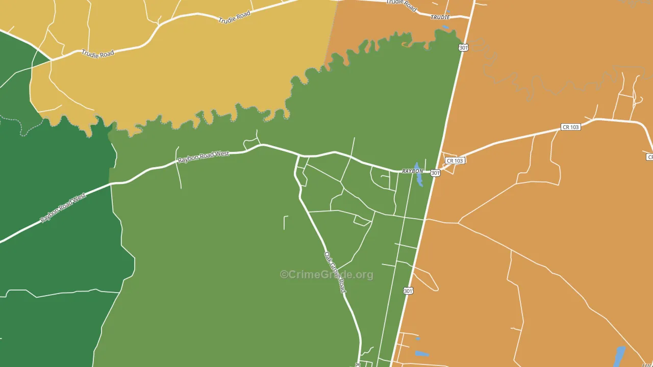 Raybon, GA Map of Robbery Rates