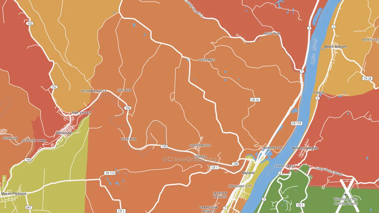 Rayland, OH Map of Robbery Rates
