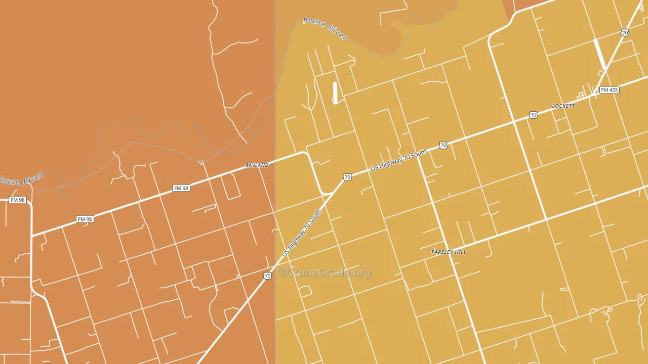 Rayland, TX Map of Robbery Rates