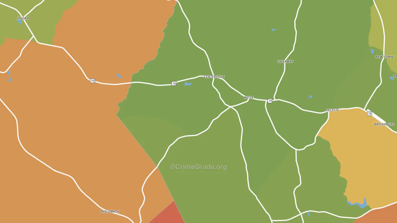 Rayle, GA Map of Robbery Rates