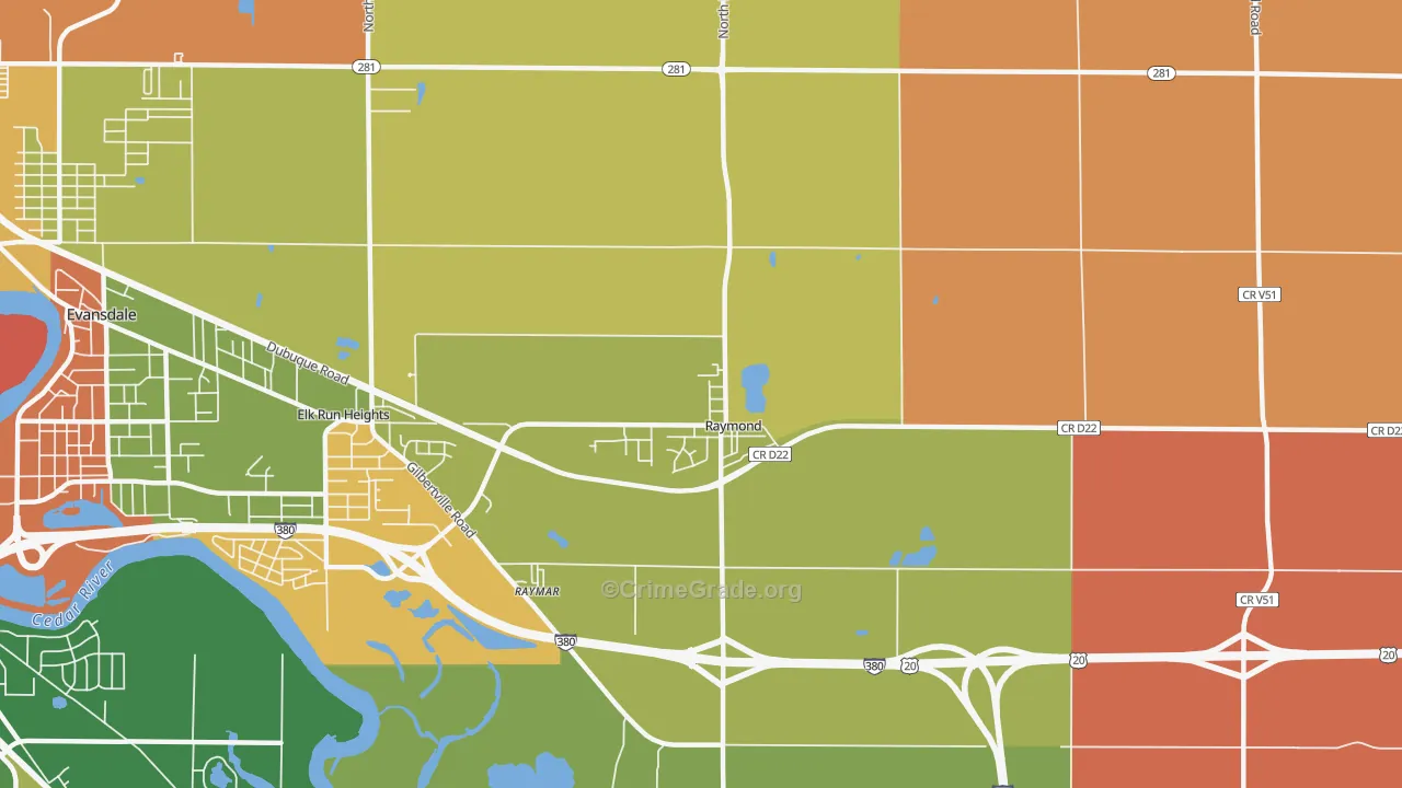 Raymond, IA Map of Robbery Rates