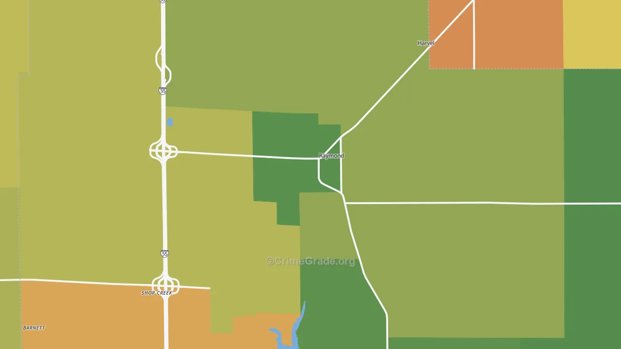 Raymond, IL Map of Robbery Rates
