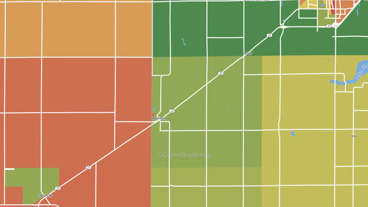 Raymond, MN Map of Robbery Rates