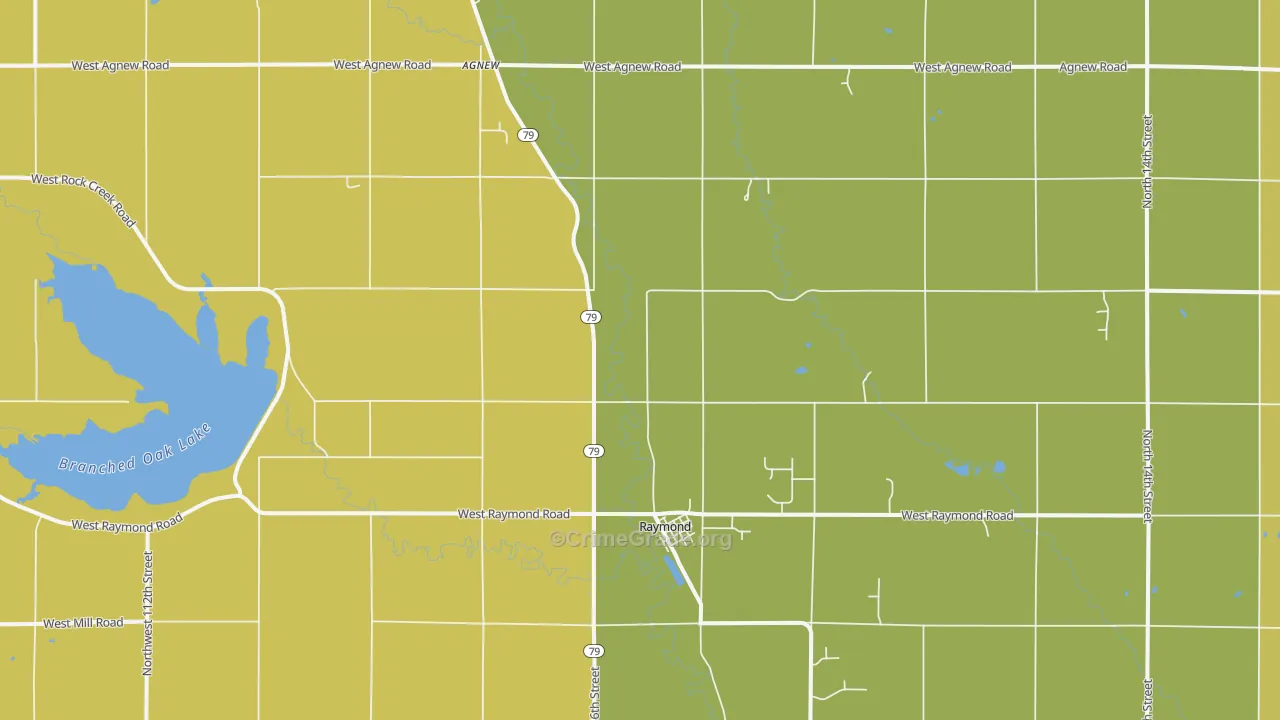 Raymond, NE Map of Robbery Rates
