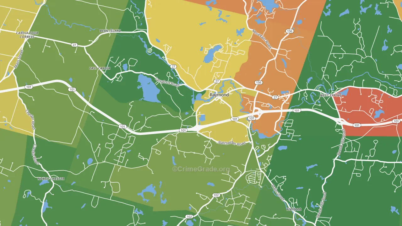 Raymond, NH Map of Robbery Rates