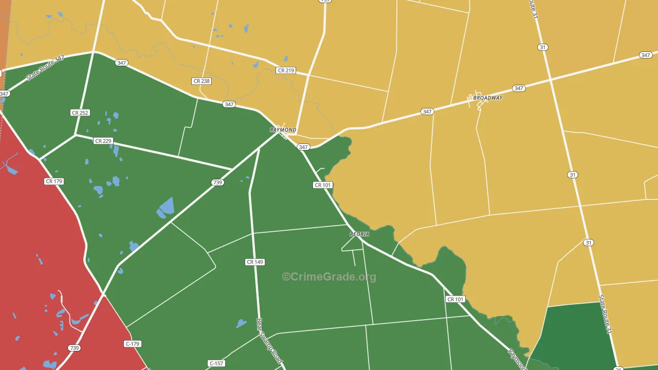 Raymond, OH Map of Robbery Rates