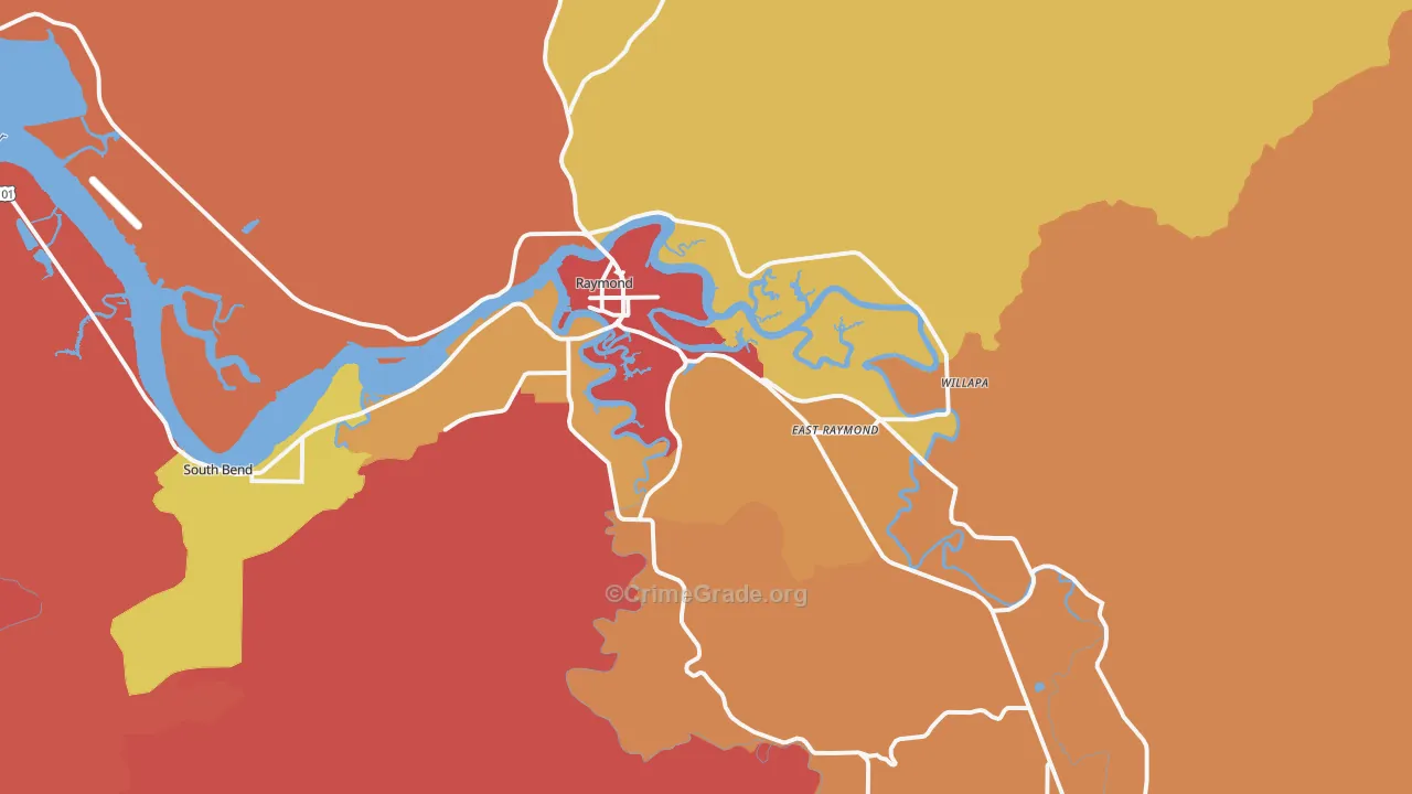 Raymond, WA Map of Robbery Rates