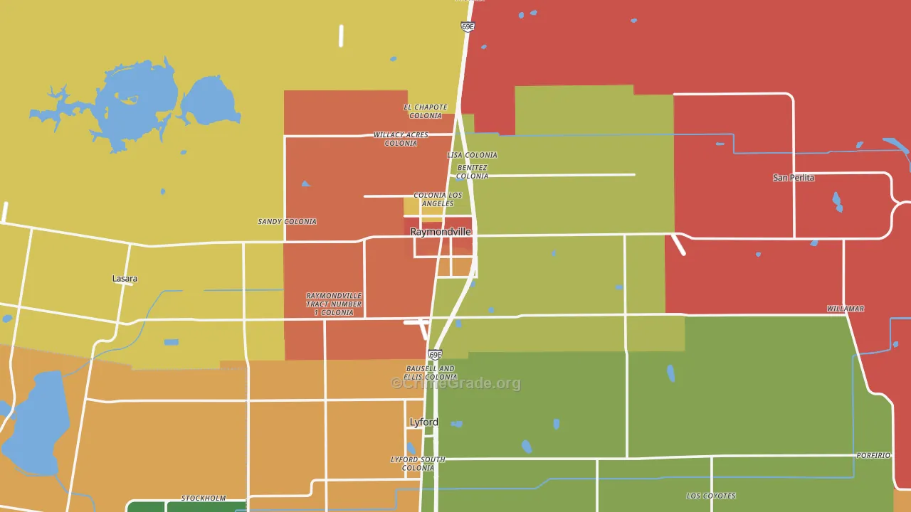 Raymondville, TX Map of Robbery Rates