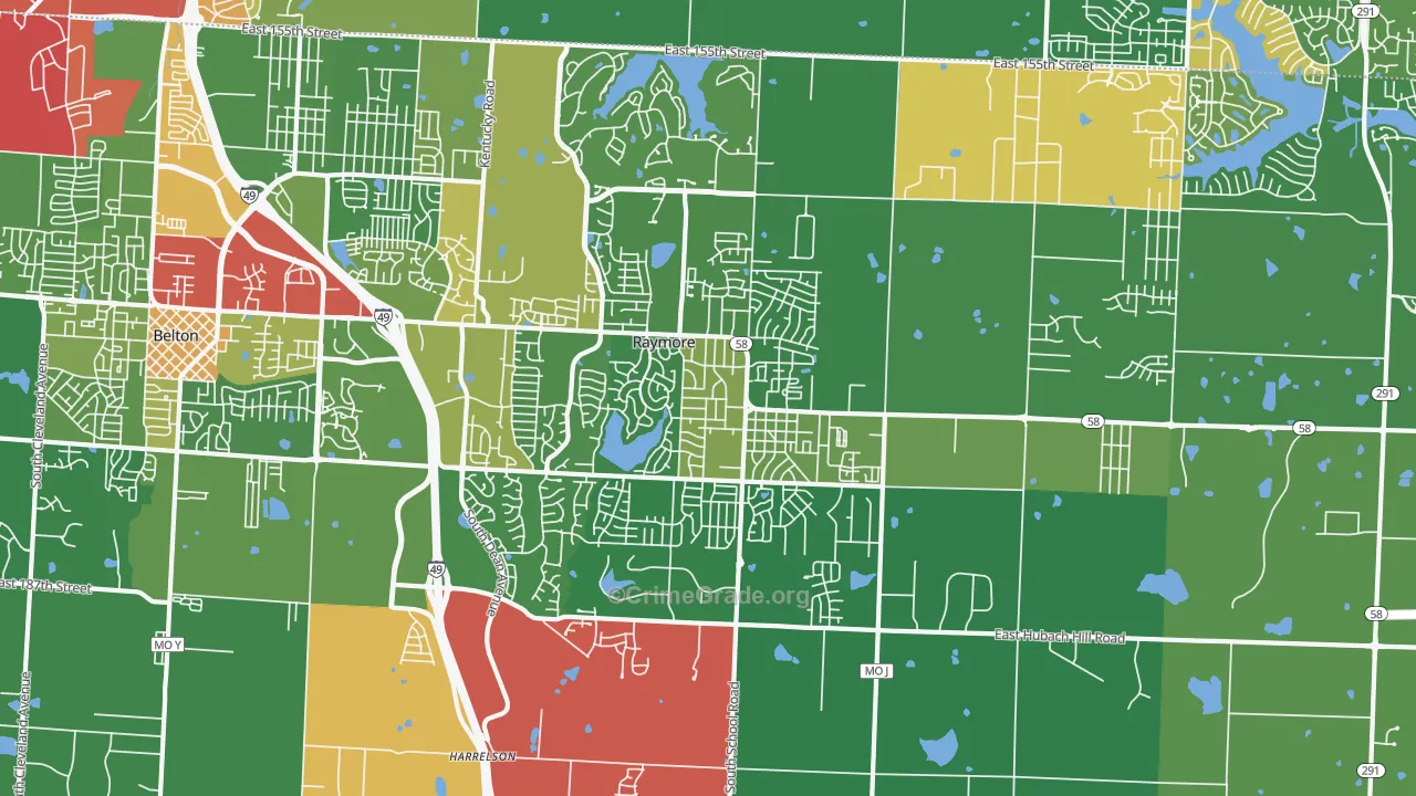 Raymore, MO Map of Robbery Rates