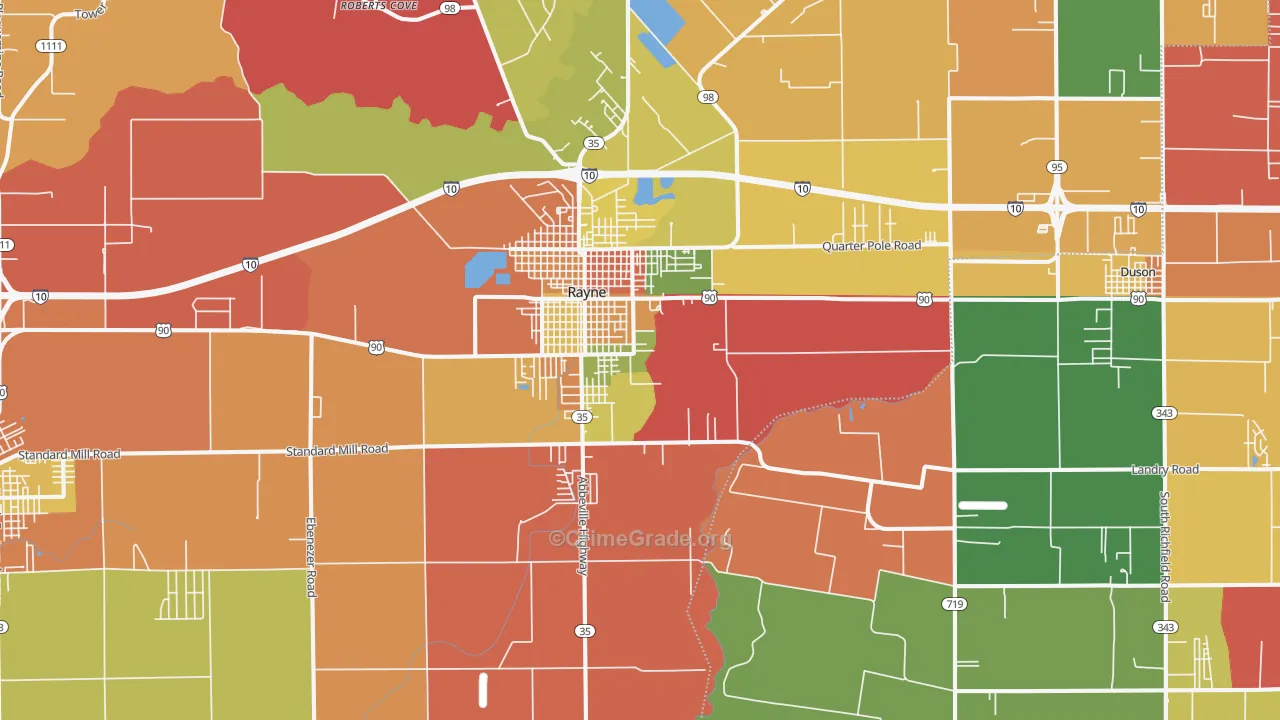 Rayne, LA Map of Robbery Rates