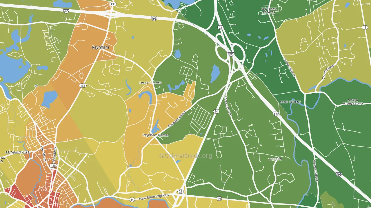 Raynham, MA Map of Robbery Rates