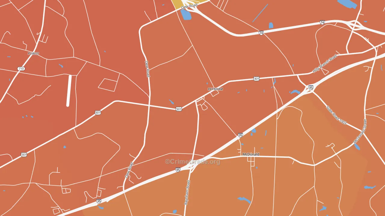 Raynham, NC Map of Robbery Rates