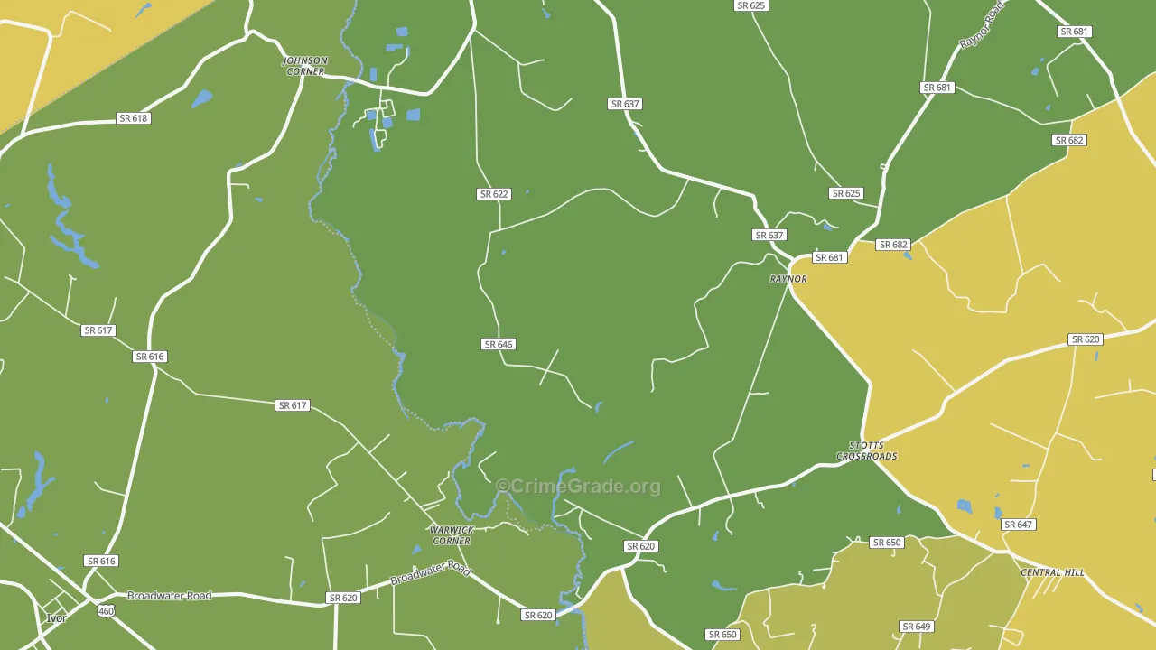 Raynor, VA Map of Robbery Rates