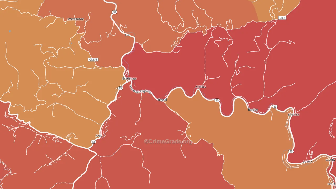 Raysal, WV Map of Robbery Rates