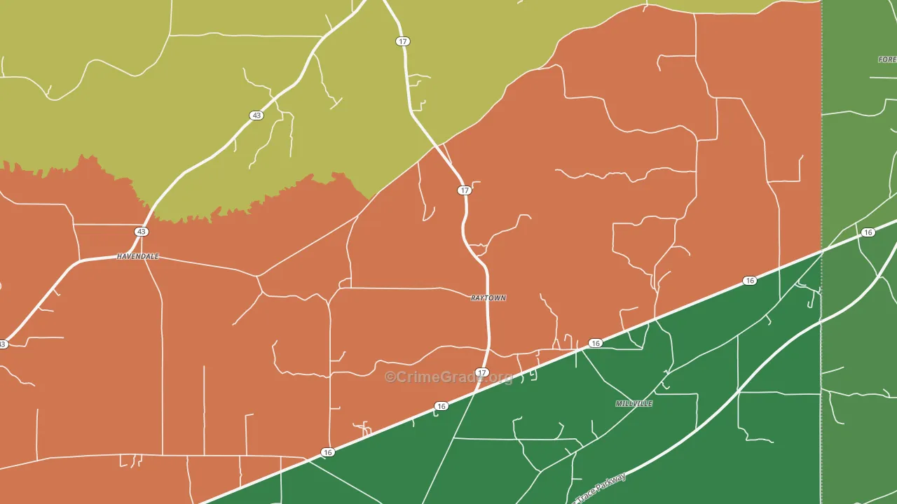 Raytown, MS Map of Robbery Rates