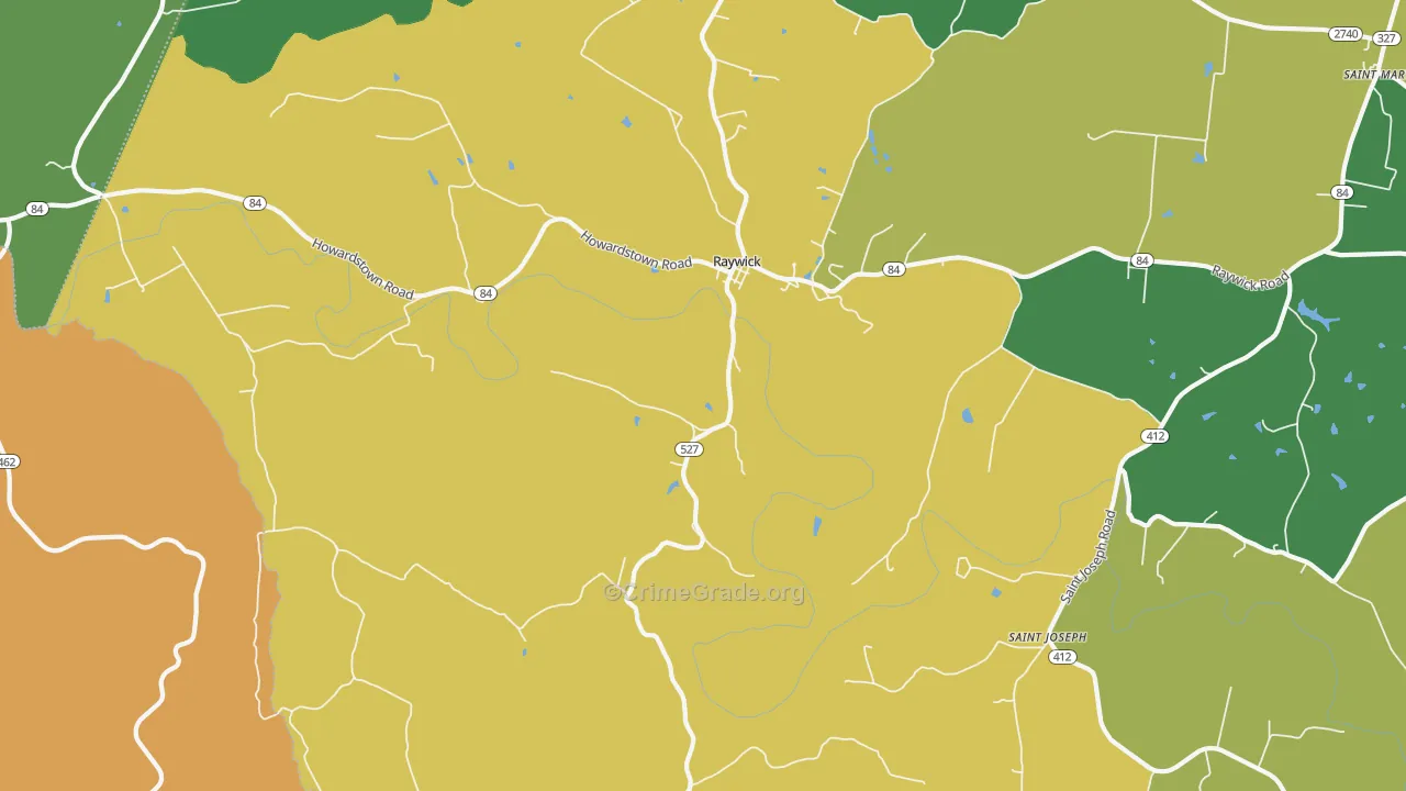 Raywick, KY Map of Robbery Rates