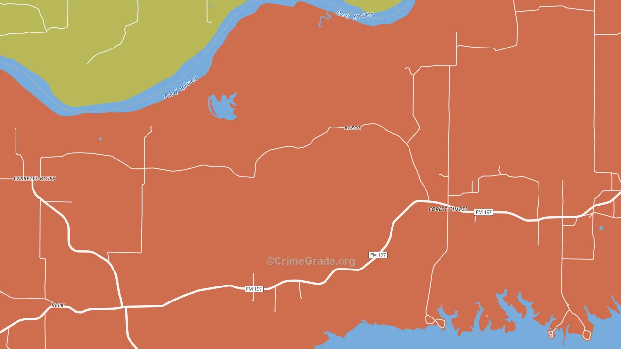 Razor, TX Map of Robbery Rates