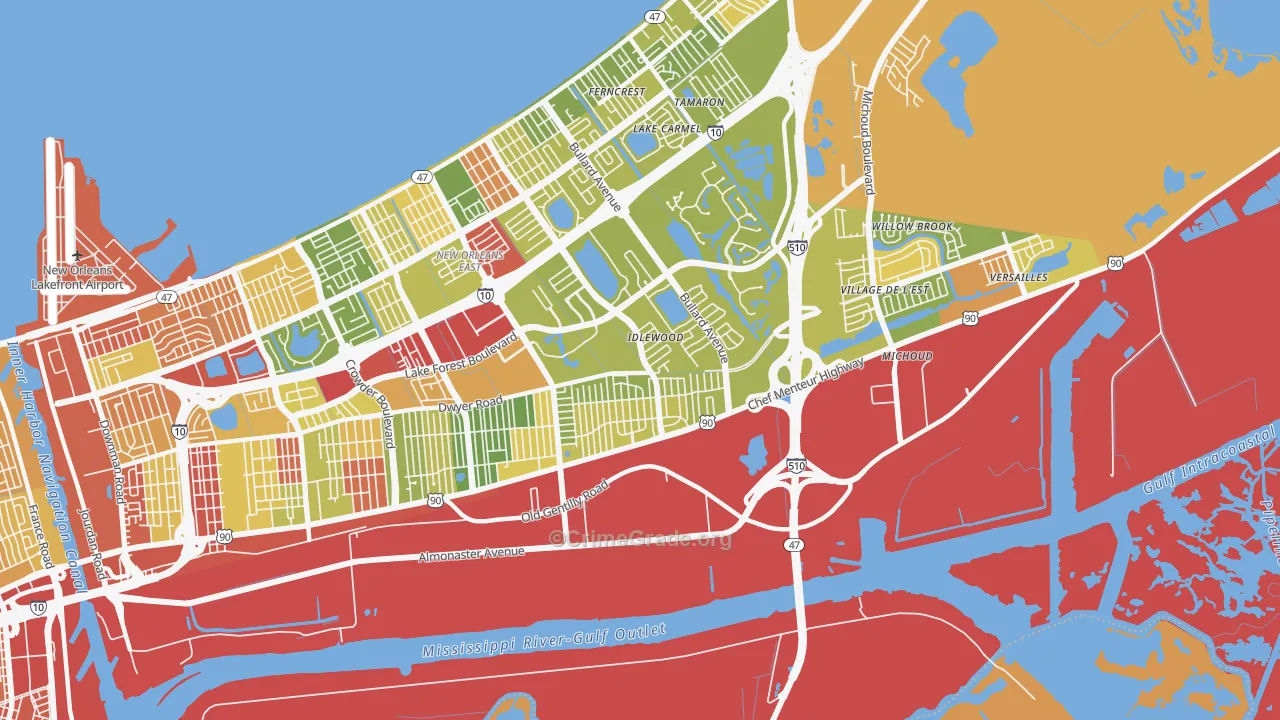 Read Blvd East, New Orleans, LA Map of Robbery Rates