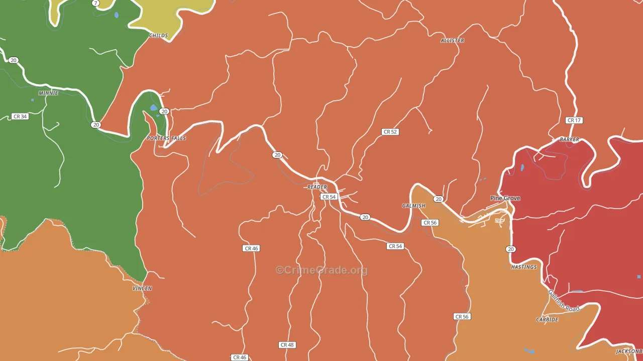 Reader, WV Map of Robbery Rates