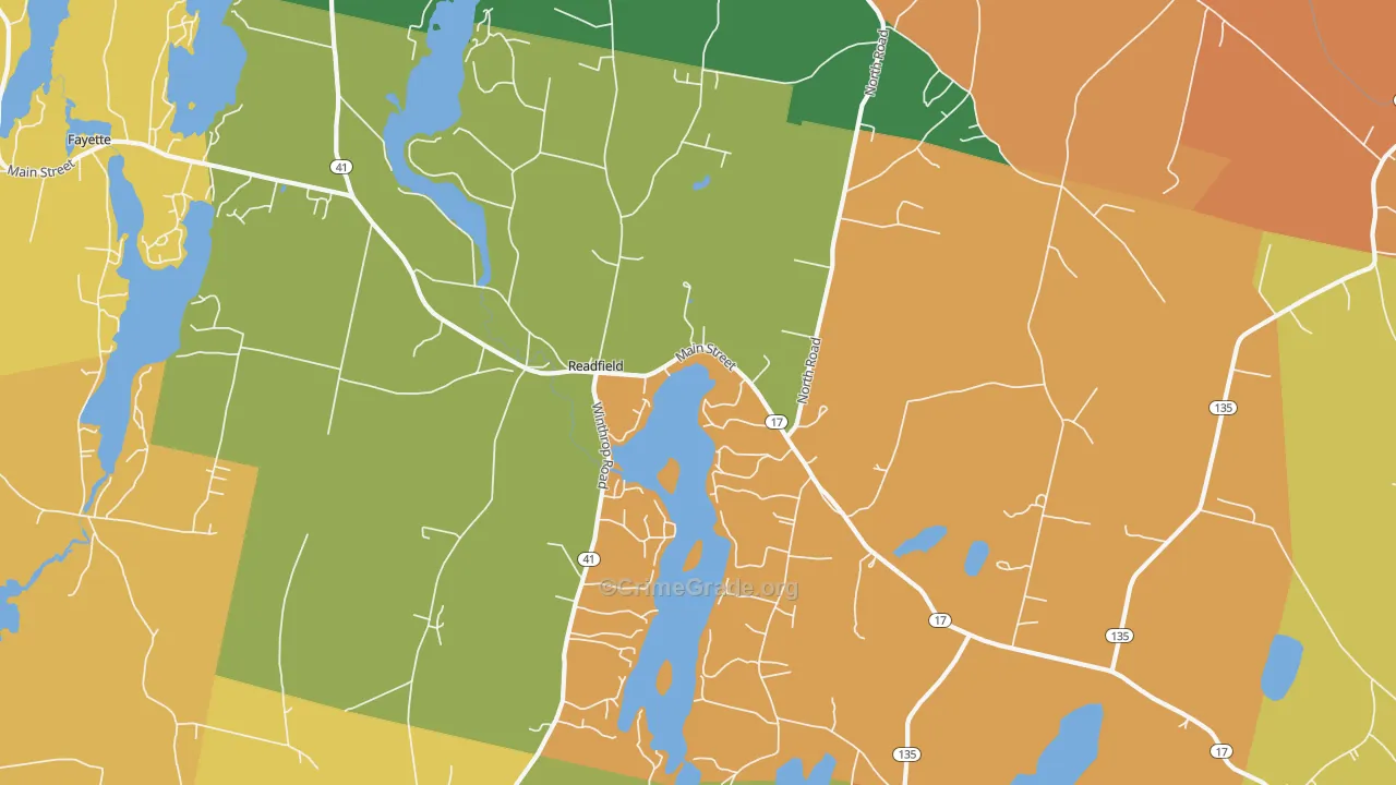 Readfield, ME Map of Robbery Rates