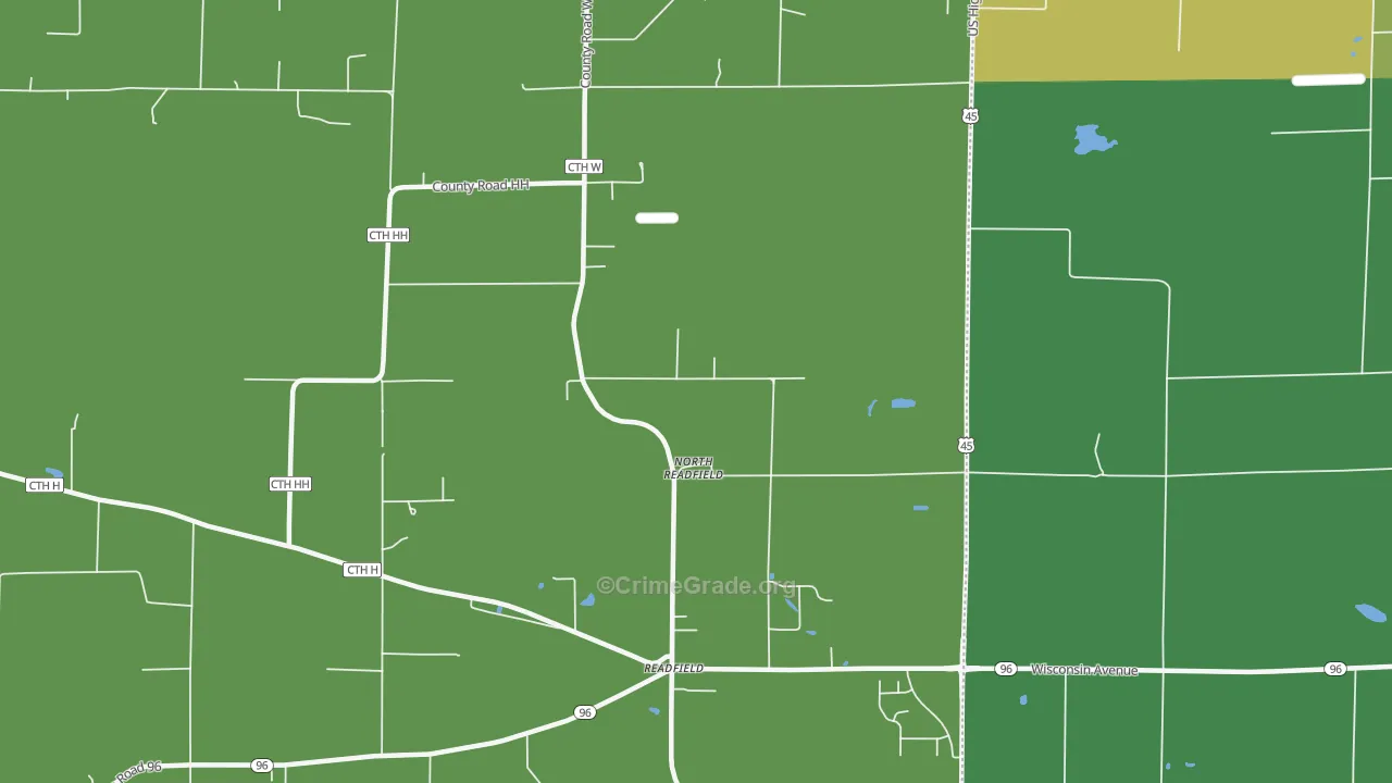 Readfield, WI Map of Robbery Rates