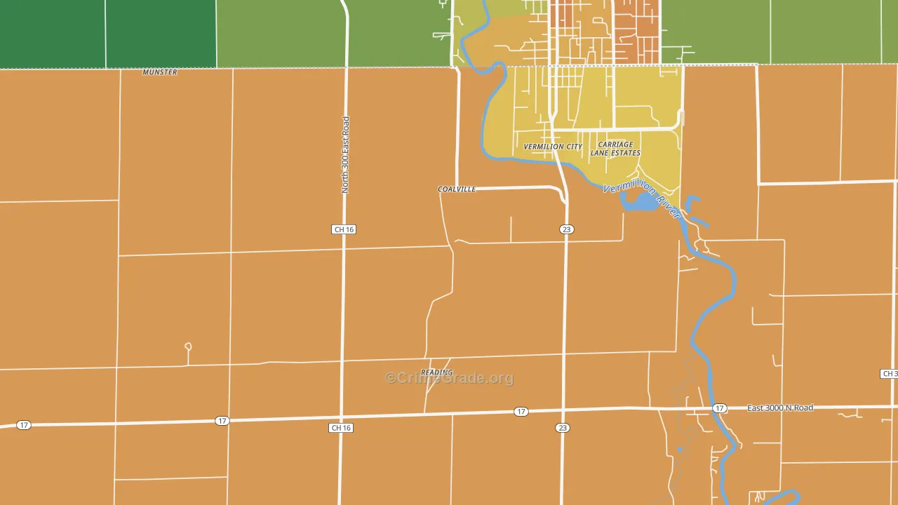 Reading, IL Map of Robbery Rates