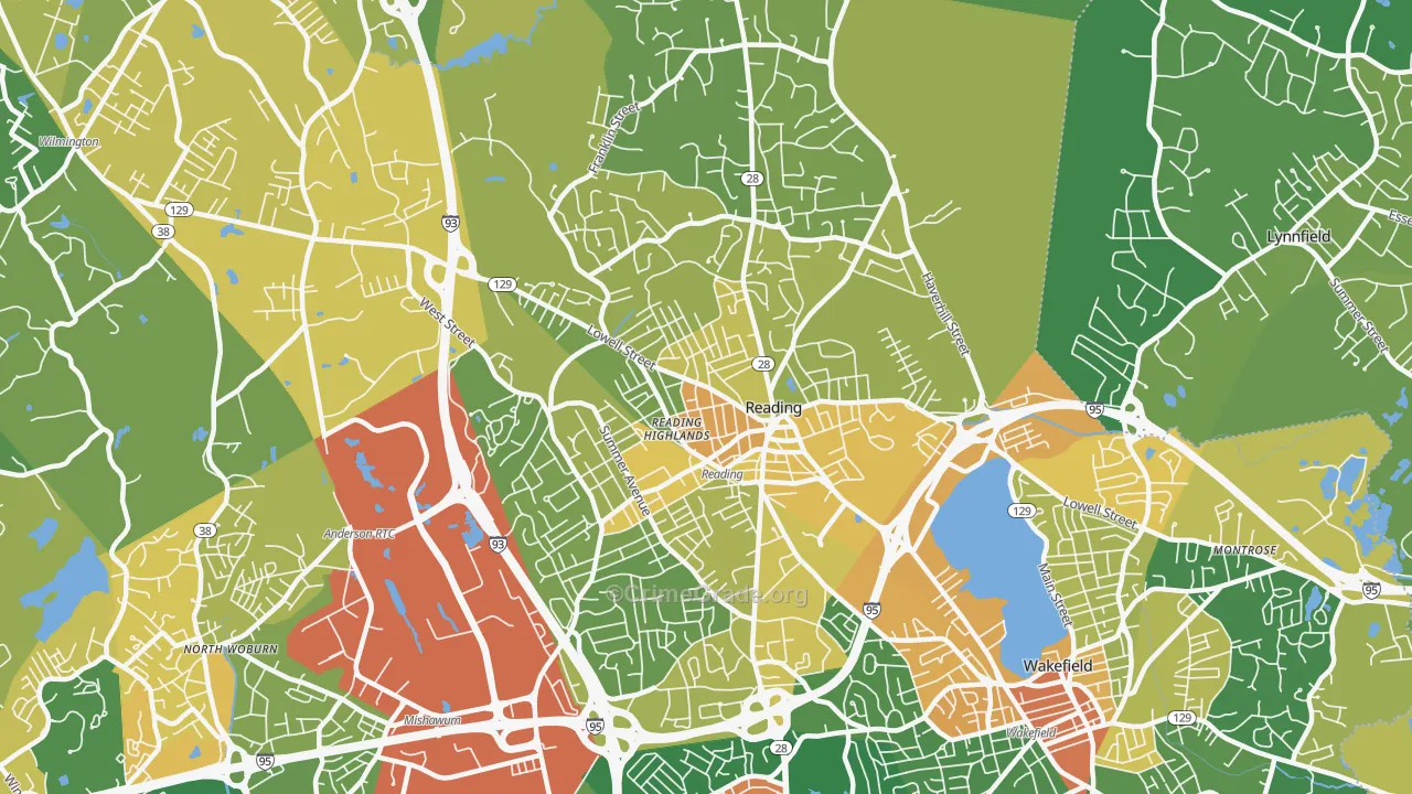 Reading, MA Map of Robbery Rates