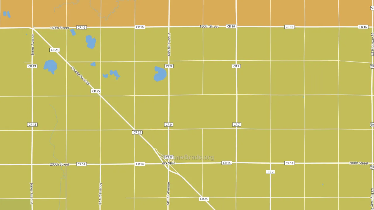 Reading, MN Map of Robbery Rates