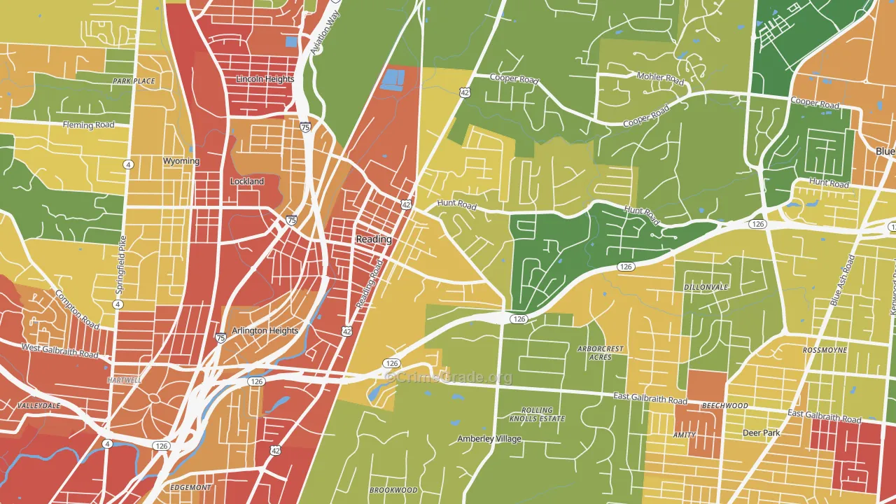 Reading, OH Map of Robbery Rates