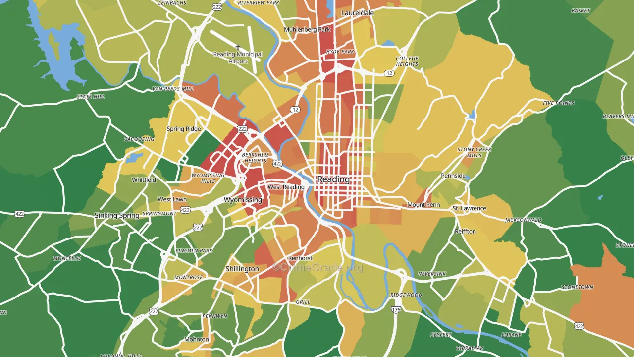 Reading, PA Map of Robbery Rates