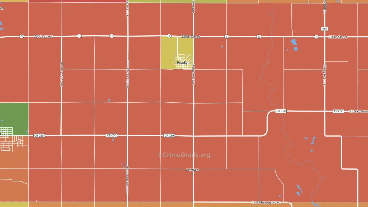Readlyn, IA Map of Robbery Rates
