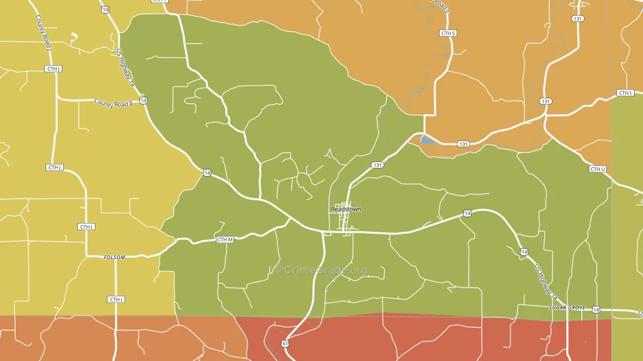 Readstown, WI Map of Robbery Rates