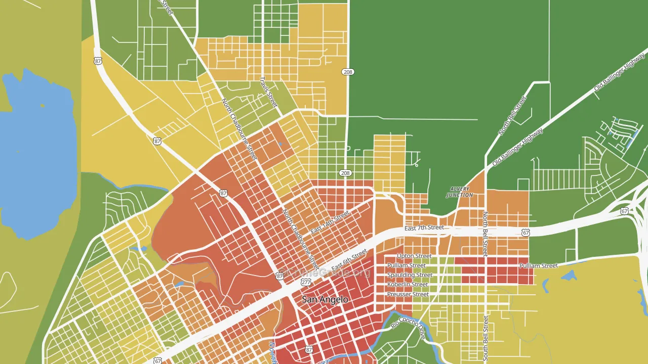 Reagan, San Angelo, TX Map of Robbery Rates