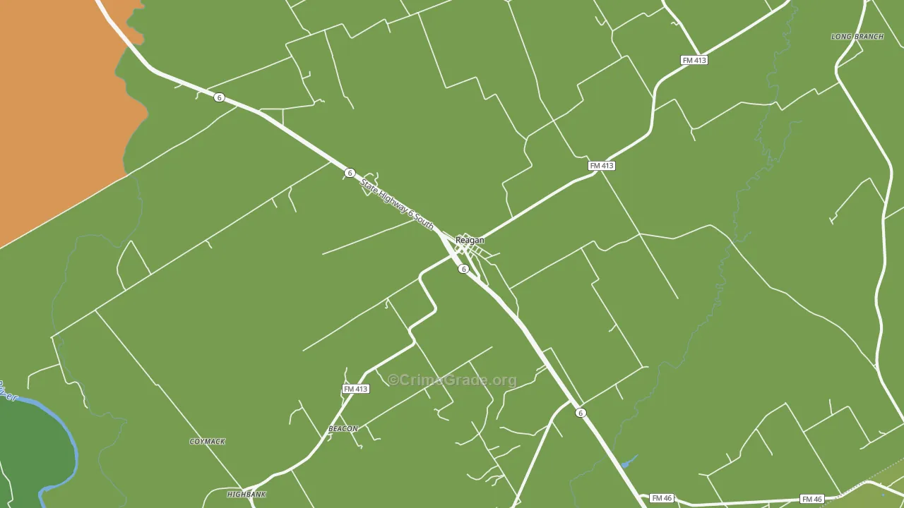 Reagan, TX Map of Robbery Rates