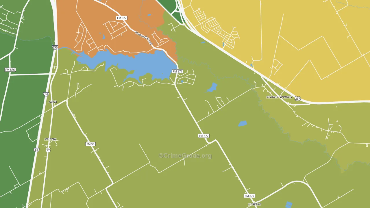 Reagor Springs, TX Map of Robbery Rates