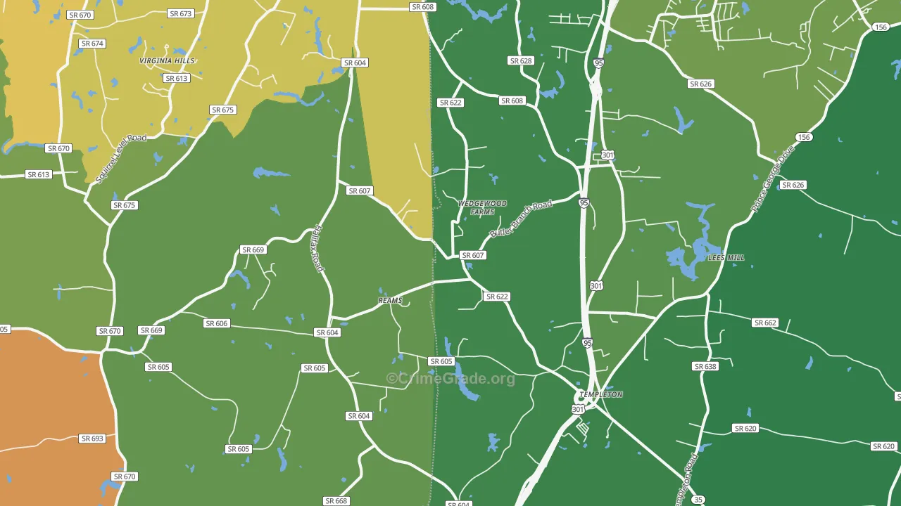 Reams, VA Map of Robbery Rates