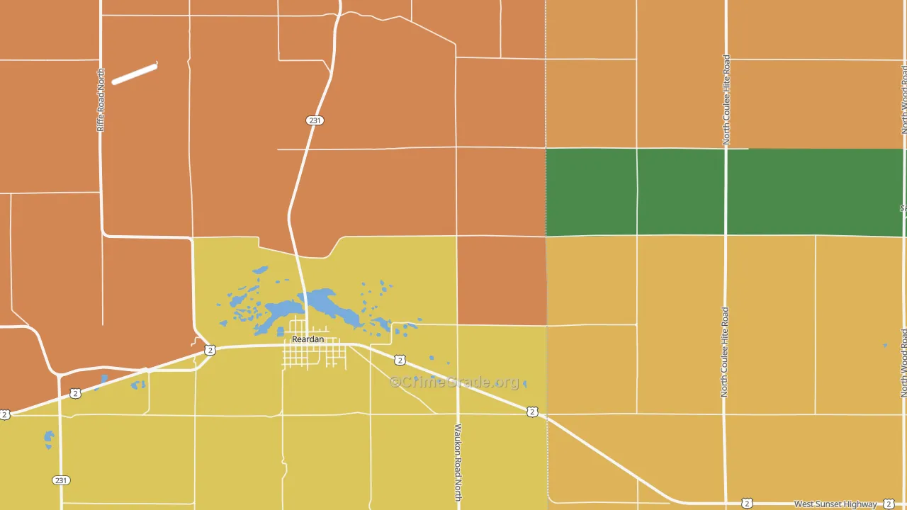 Reardan, WA Map of Robbery Rates