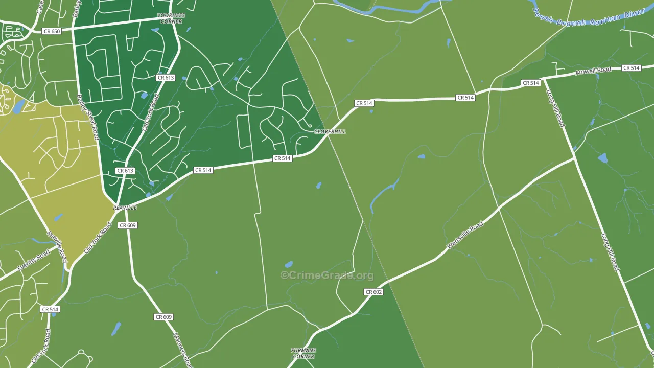Reaville, NJ Map of Robbery Rates