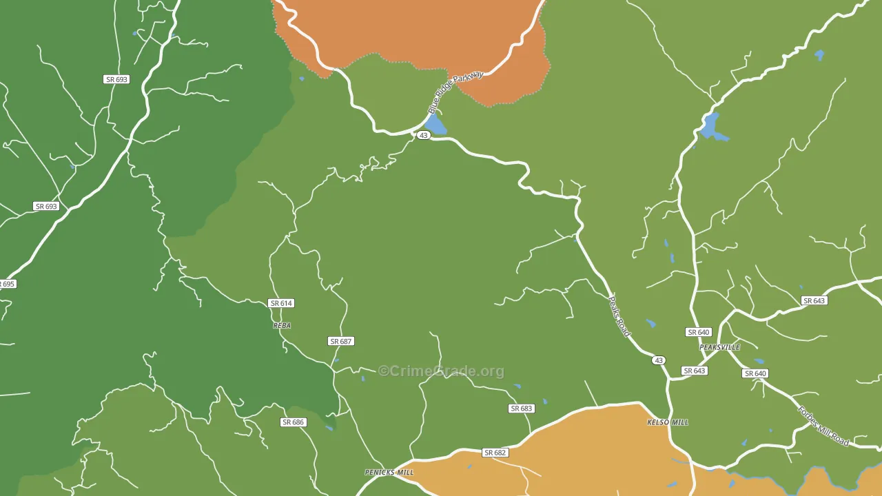 Reba, VA Map of Robbery Rates