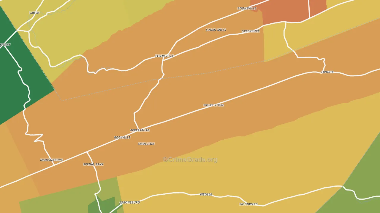 Rebersburg, PA Map of Robbery Rates