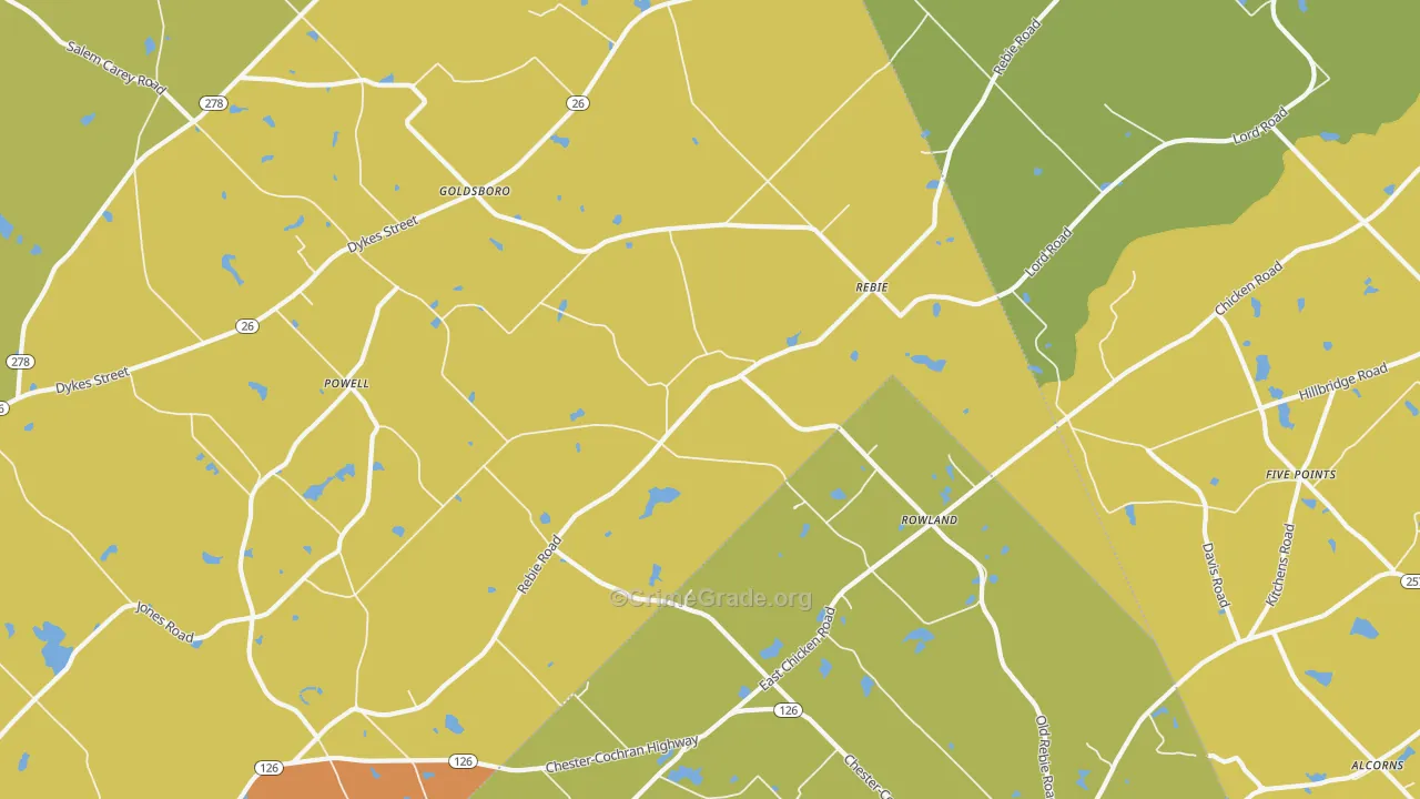 Rebie, GA Map of Robbery Rates