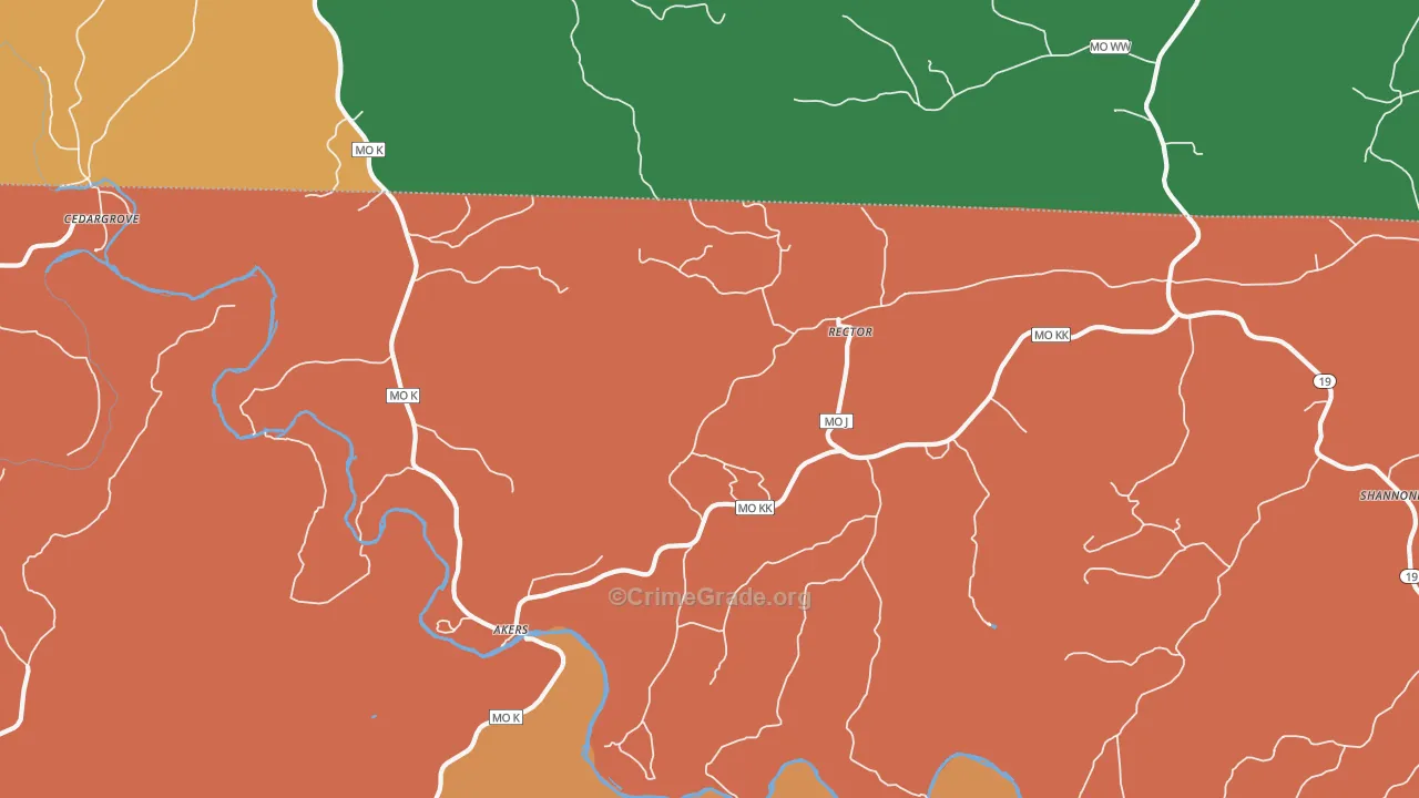 Rector, MO Map of Robbery Rates