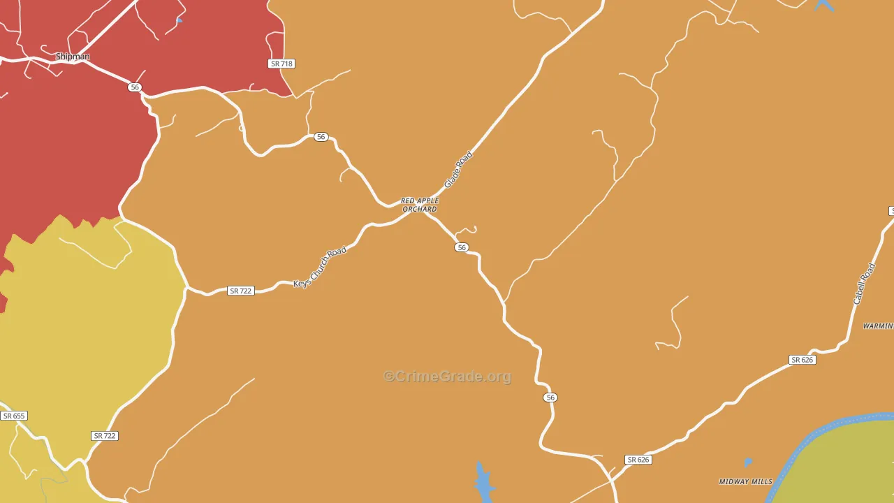 Red Apple Orchard, VA Map of Robbery Rates