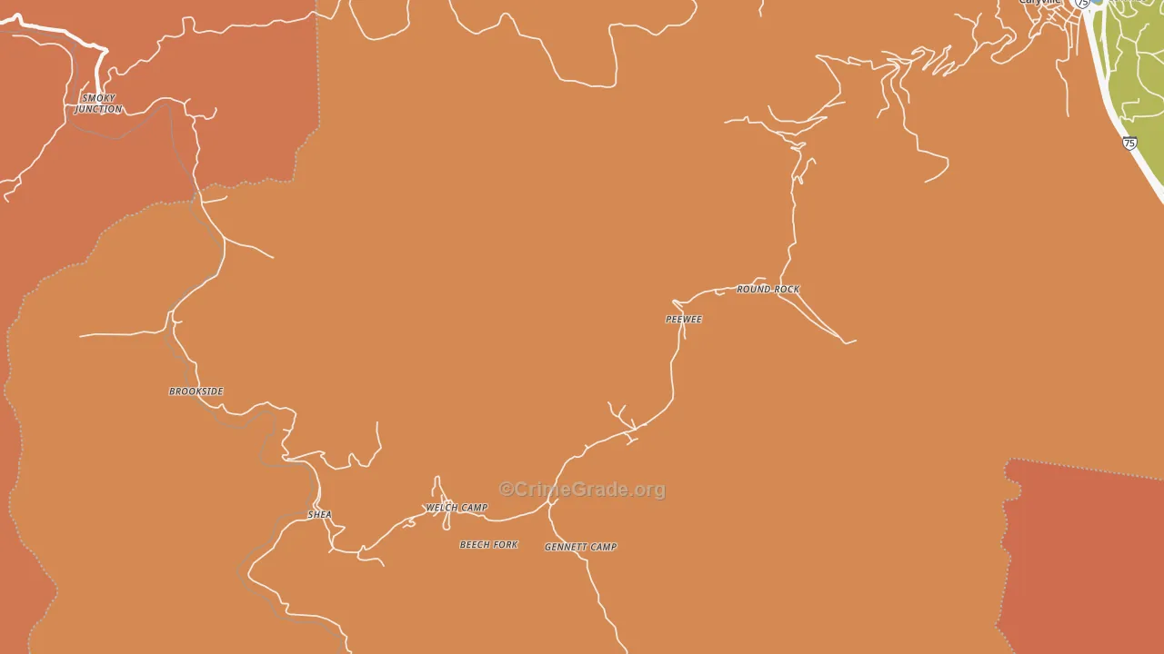 Red Ash, TN Map of Robbery Rates