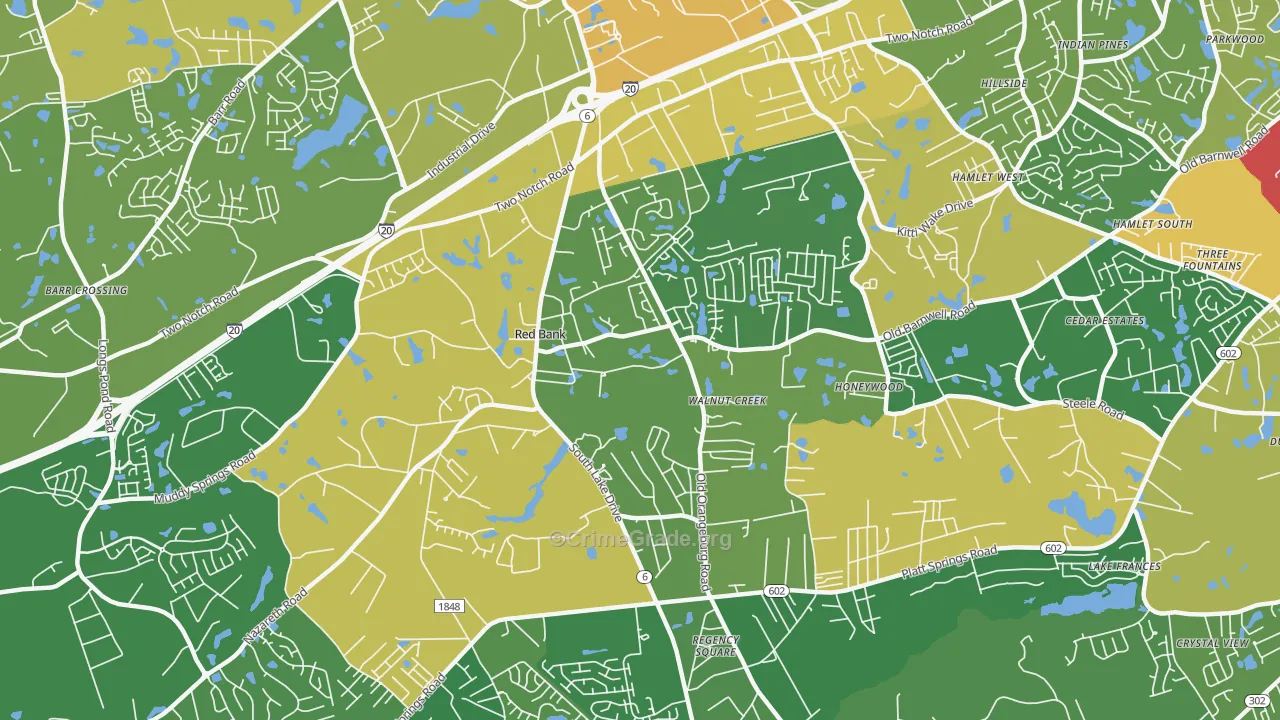 Red Bank, SC Map of Robbery Rates