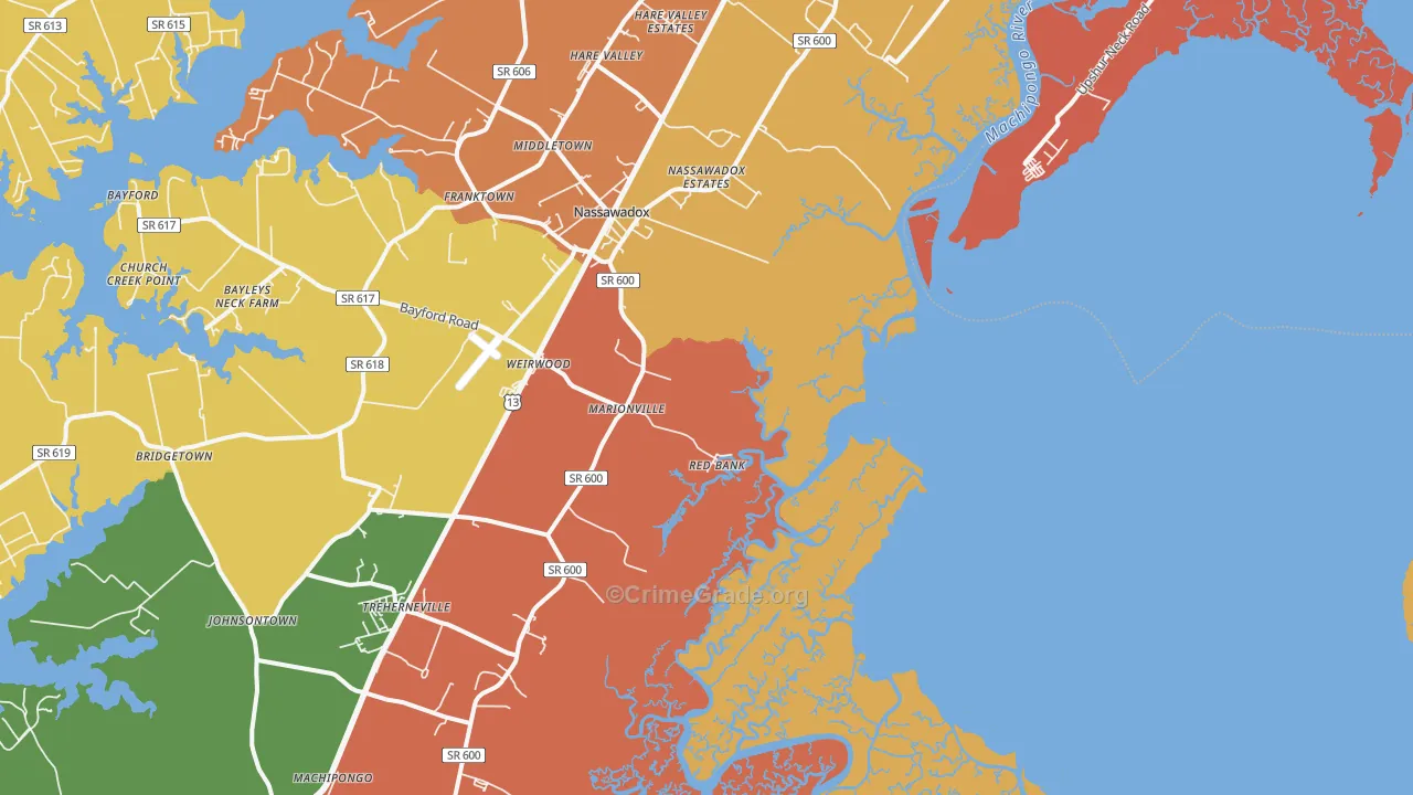 Red Bank, VA Map of Robbery Rates