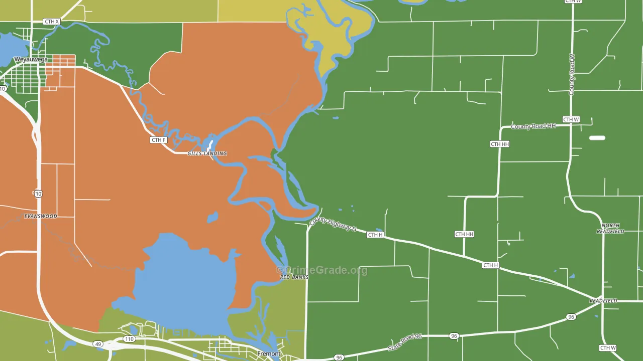 Red Banks, WI Map of Robbery Rates